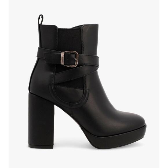 MIA Esther Platform Booties 7 Black NWOT Boots Ankle Wrap Buckle Heel 90s - Picture 3 of 10